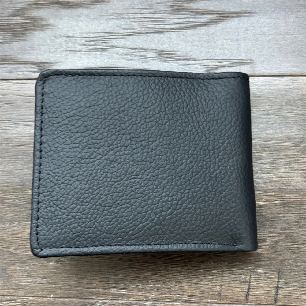 American Bison Bi-fold wallet/ID/Bill/6 card slots brown leather, tan embroidery